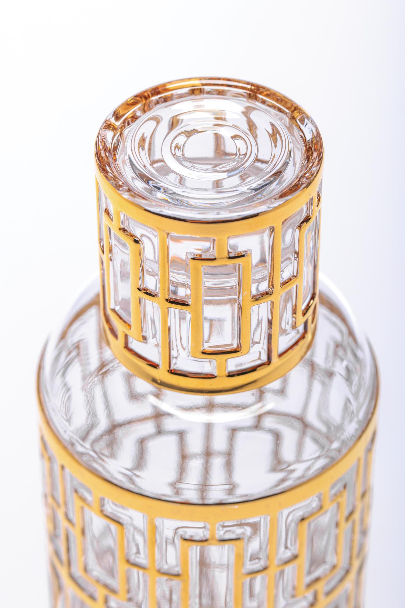 Milieu du XXe siècle Ensemble bouteille et verres Shoji Sake en or 22 carats des années 1960 par Imperial Glass Co. en vente