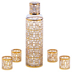 juego de vasos y botella de sake Shoji de oro de 22 quilates de los años 60, Imperial Glass Co.