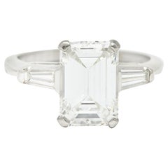 1960's 2.30 Carats Emerald Cut Diamond Platinum Vintage Engagement Ring GIA