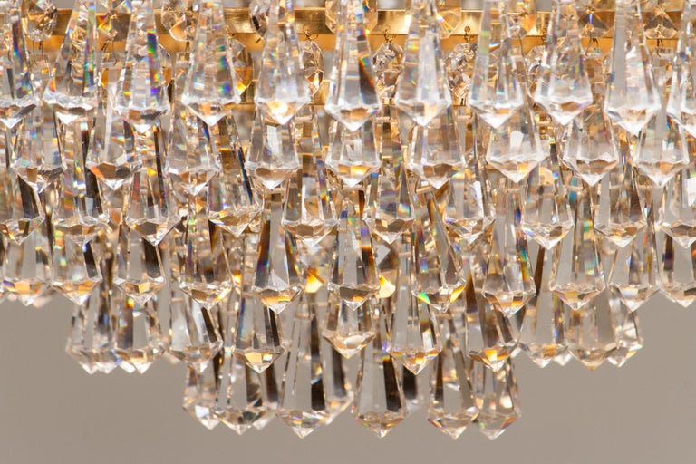 Mid-20th Century 1960s, 24-Carat Gold-Plated and Faceted Crystal Chandelier by Rejmyre, Sweden For Sale