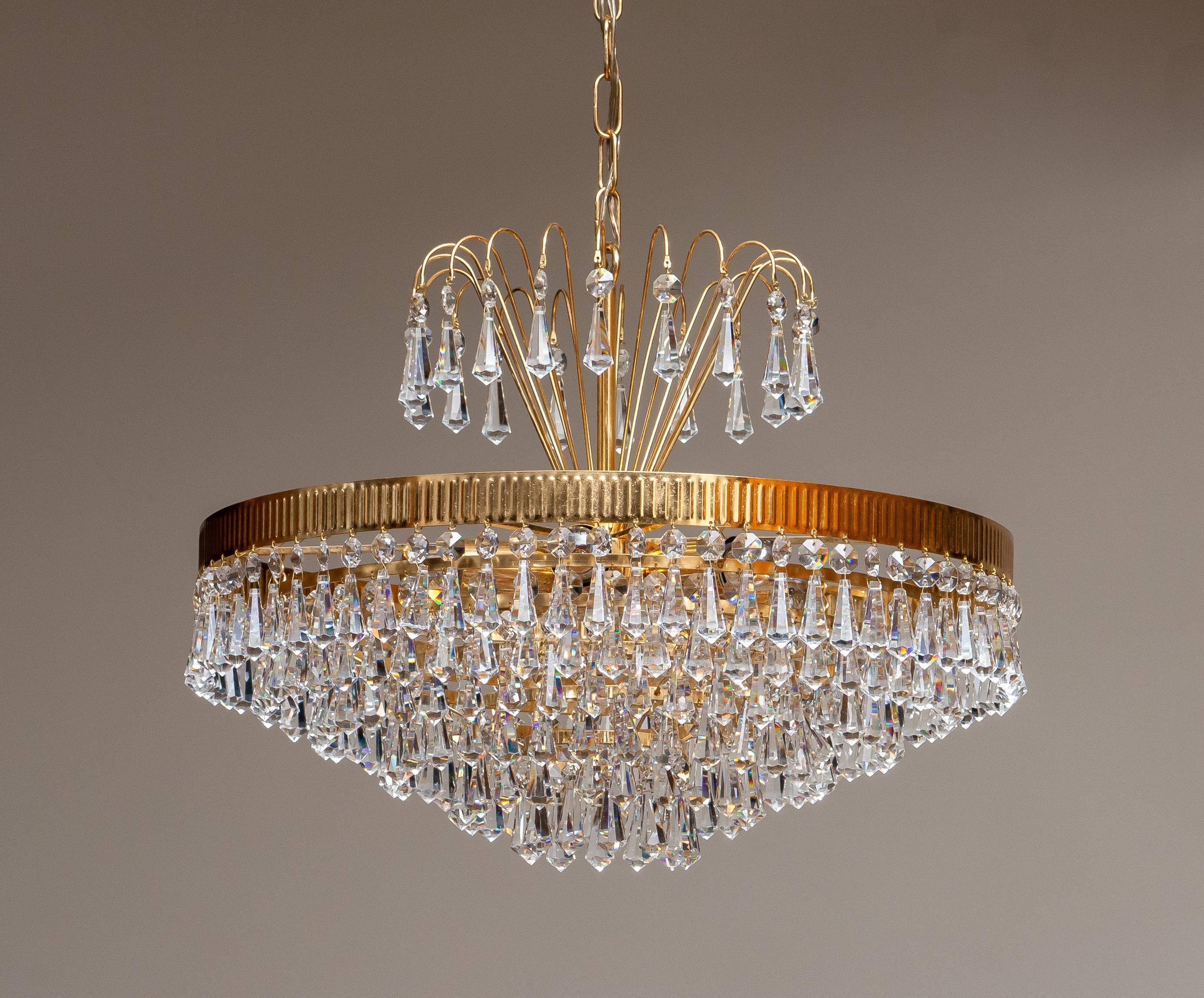 1960s, 24-Carat Gold-Plated and Faceted Crystal Chandelier by Rejmyre, Sweden 2