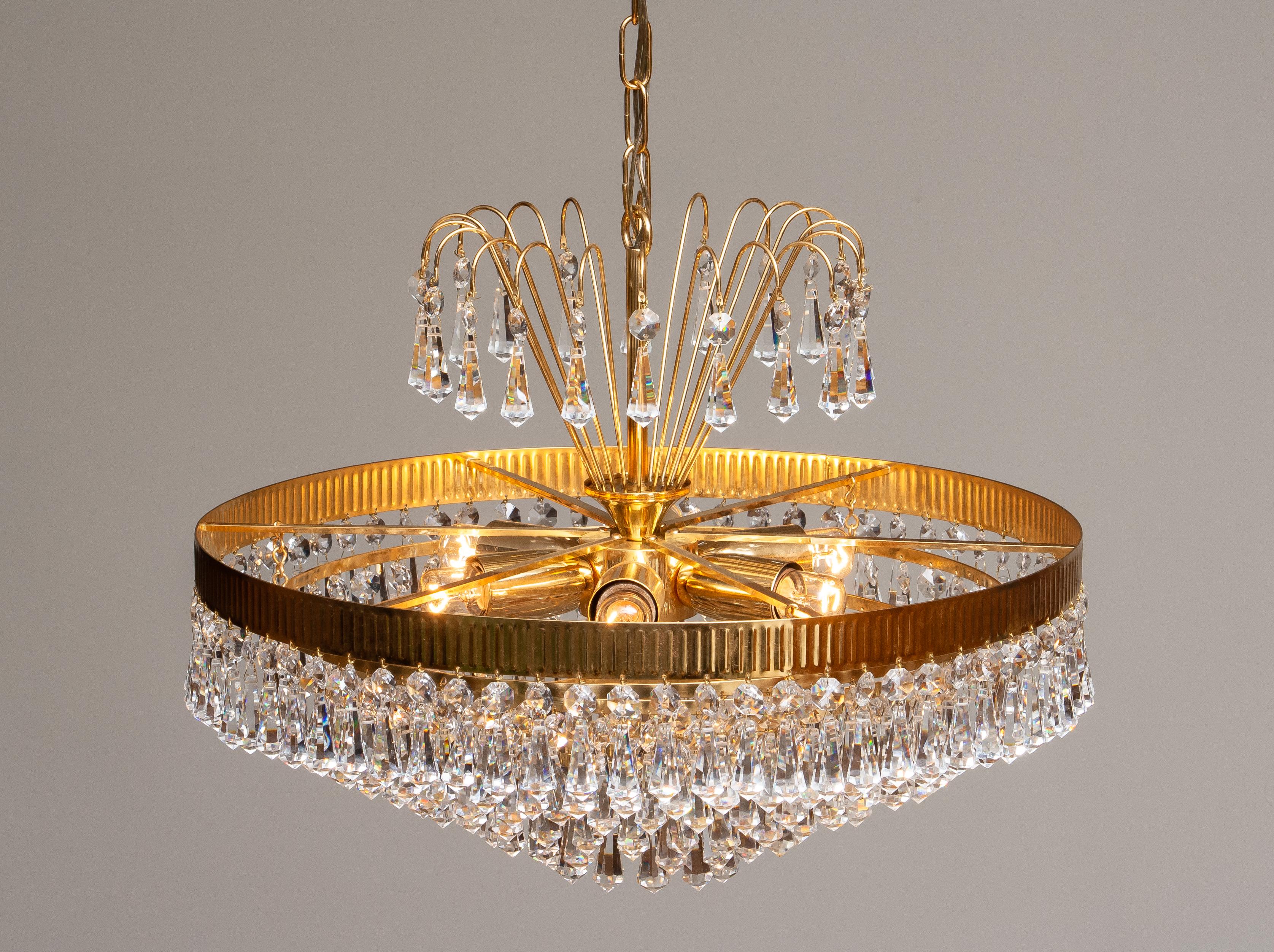 1960s, 24-Carat Gold-Plated and Faceted Crystal Chandelier by Rejmyre, Sweden 3