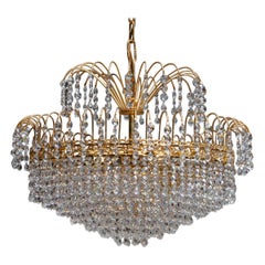 1960s, 24-Carat Gold-Plated and Faceted Crystal Chandelier by Rejmyre, Sweden