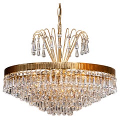 1960s, 24-Carat Gold-Plated and Faceted Crystal Chandelier by Rejmyre, Sweden