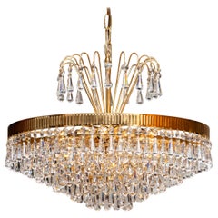 1960s, 24-Carat Gold-Plated and Faceted Crystal Chandelier by Rejmyre, Sweden