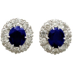 1960s 2.68 Carat Sapphire and Diamond Yellow Gold Cluster Earrings