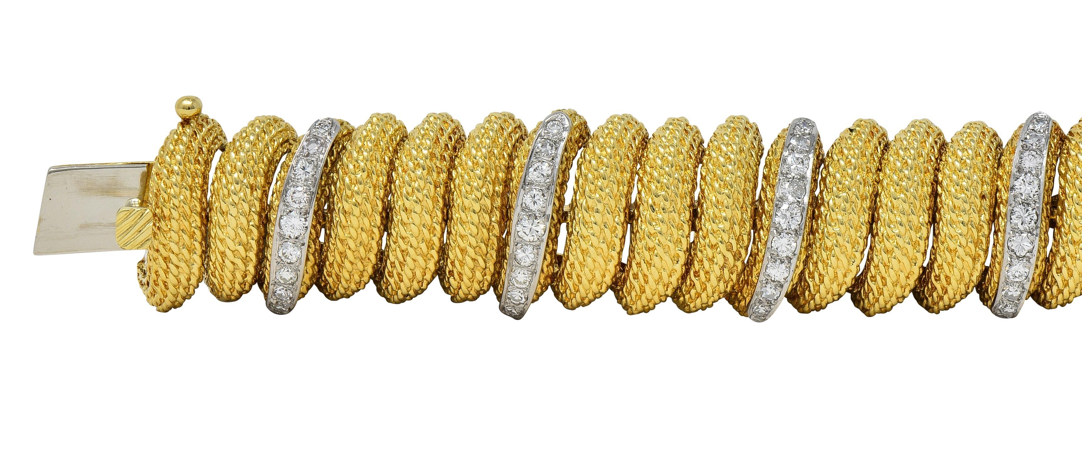 1960's 2.80 CTW Diamond Platinum 18K Gold Vintage Woven Twist Link Bracelet Excellent état - En vente à Philadelphia, PA