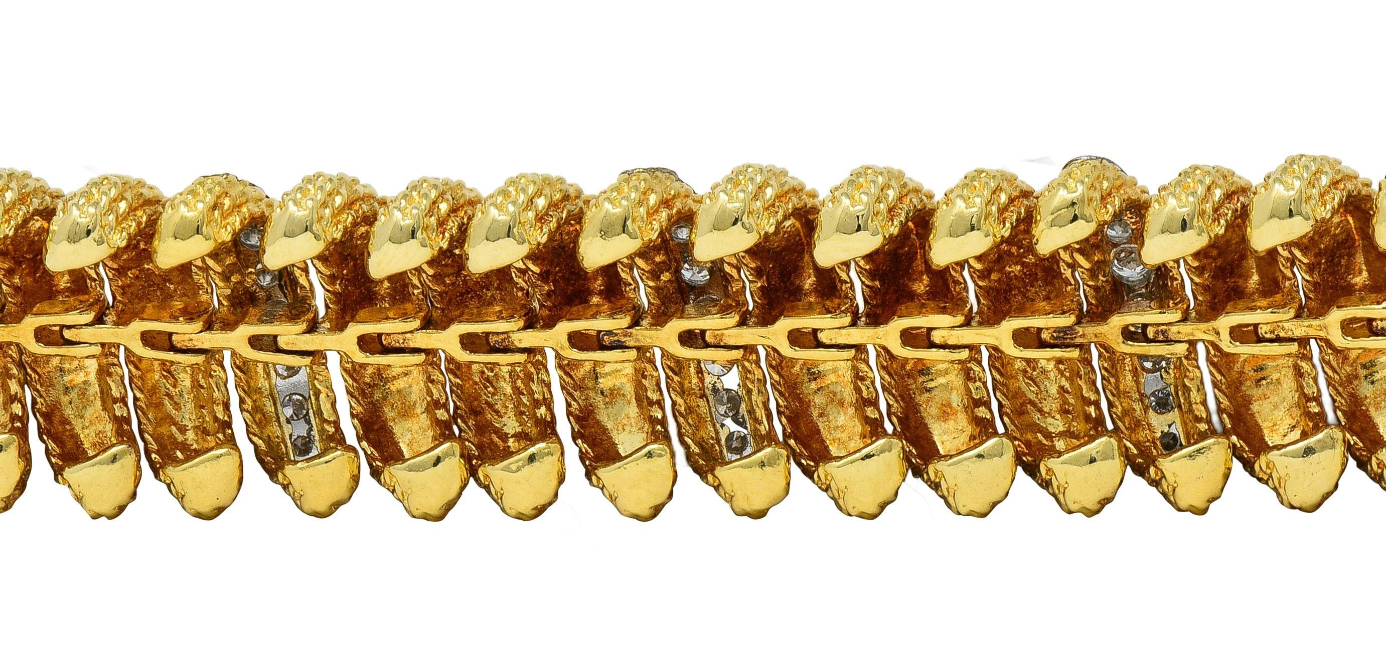 1960's 2.80 CTW Diamond Platinum 18K Gold Vintage Woven Twist Link Bracelet en vente 2