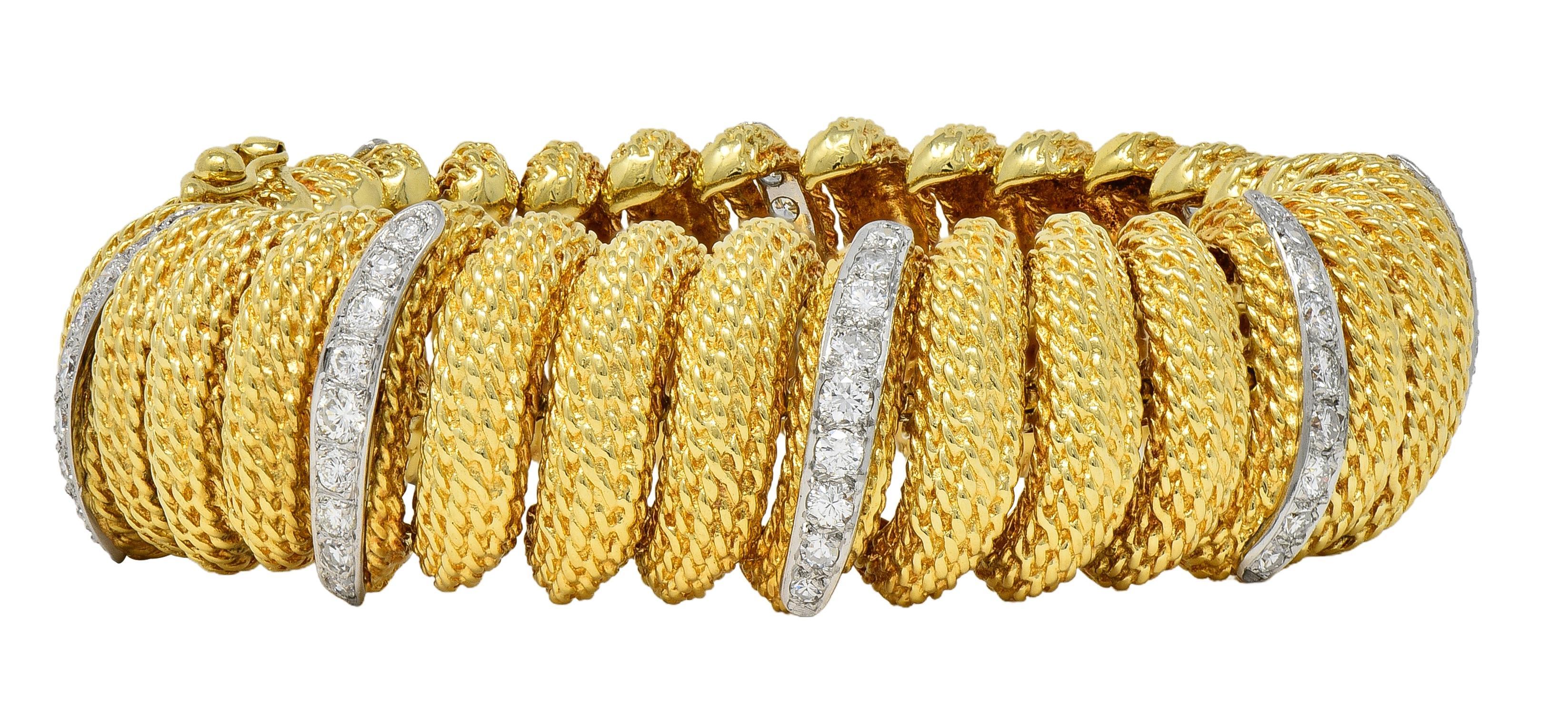 1960's 2.80 CTW Diamond Platinum 18K Gold Vintage Woven Twist Link Bracelet en vente 4