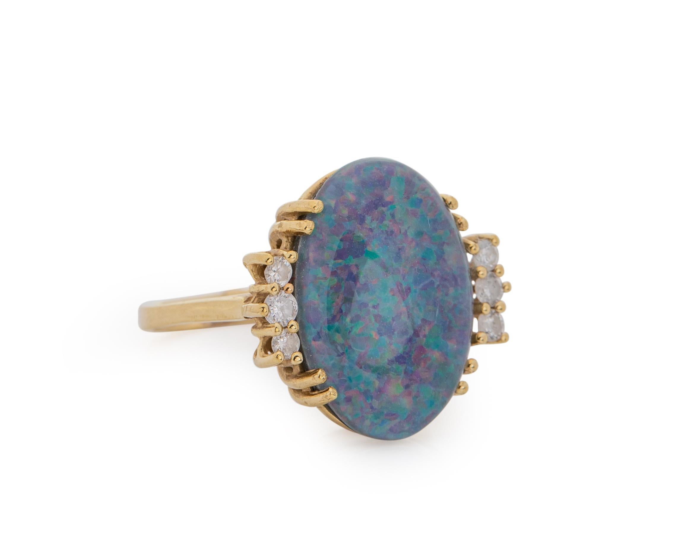 Australischer Opal- und Diamantring aus den 1960er Jahren mit 3 Karat, 10 Karat Gold im Zustand „Hervorragend“ in Hicksville, NY