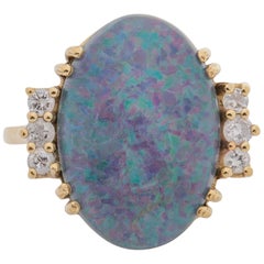 1960s 3 Carat Australian Opal and Diamond Ring, 10 Karat Gold