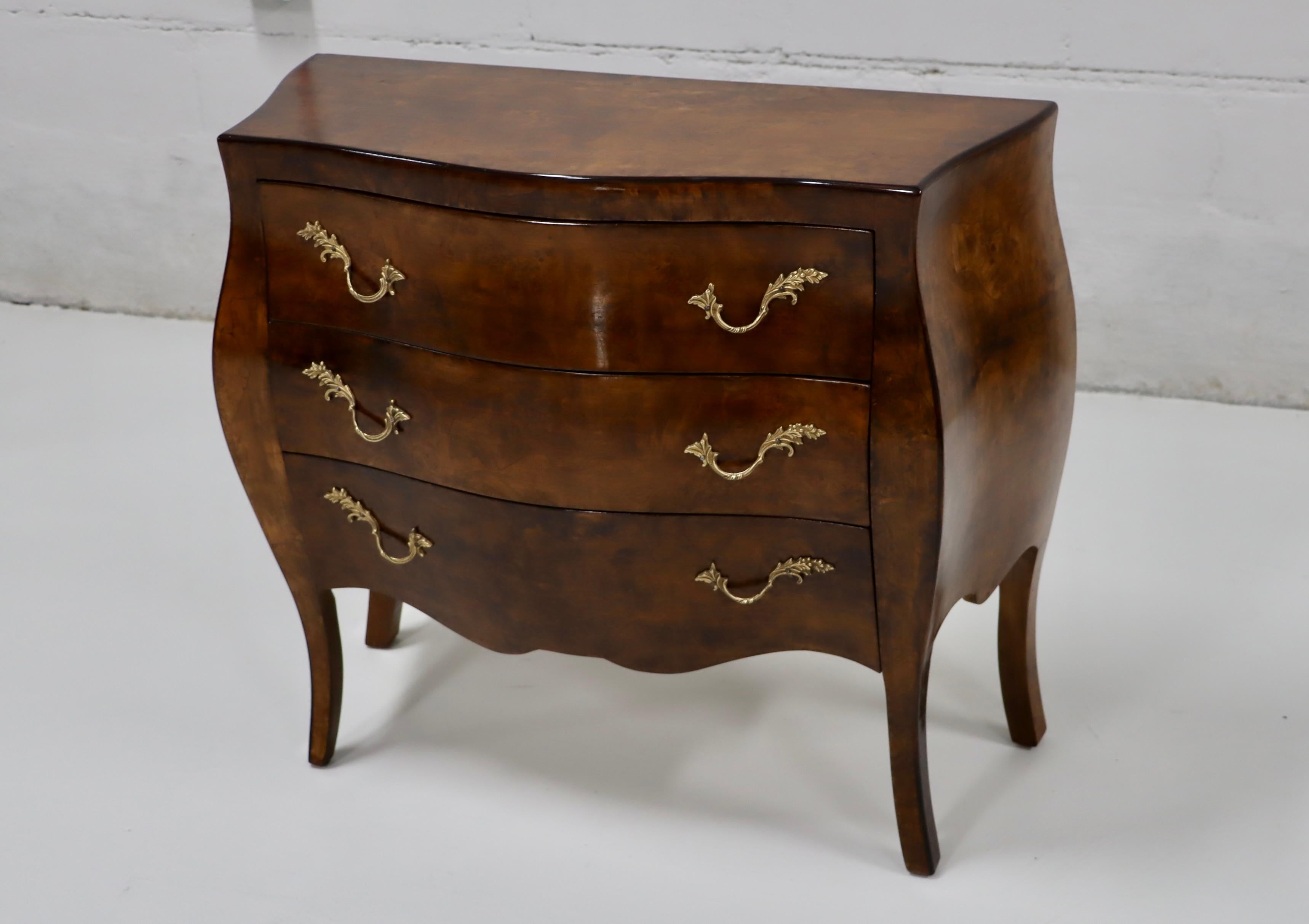 1960's 3 Drawer Oyster Burl-Wood Bombe Italian Dresser 6