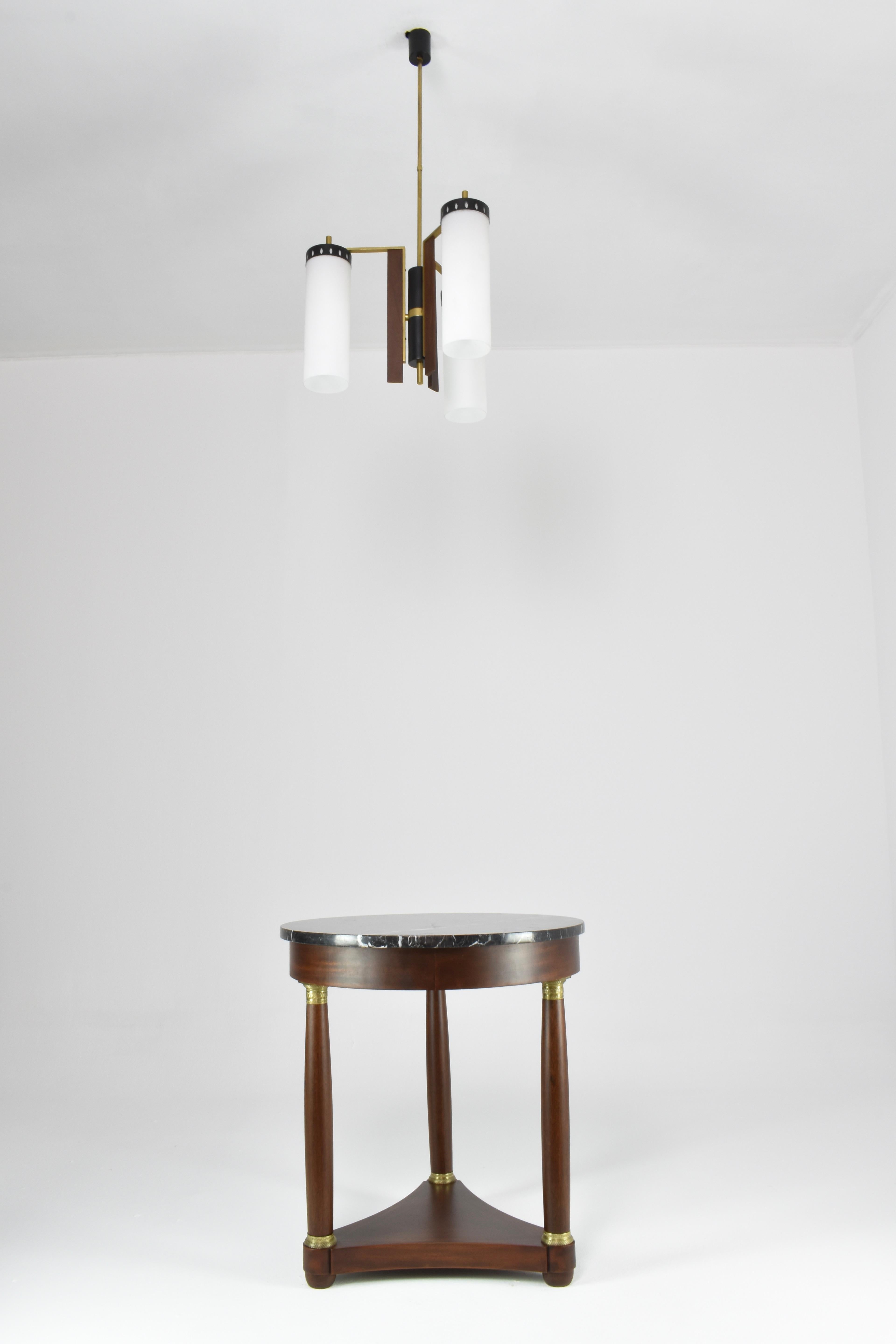 1960's 3 Light Glass and Wood Pendant Attributed to Stilnovo For Sale 3