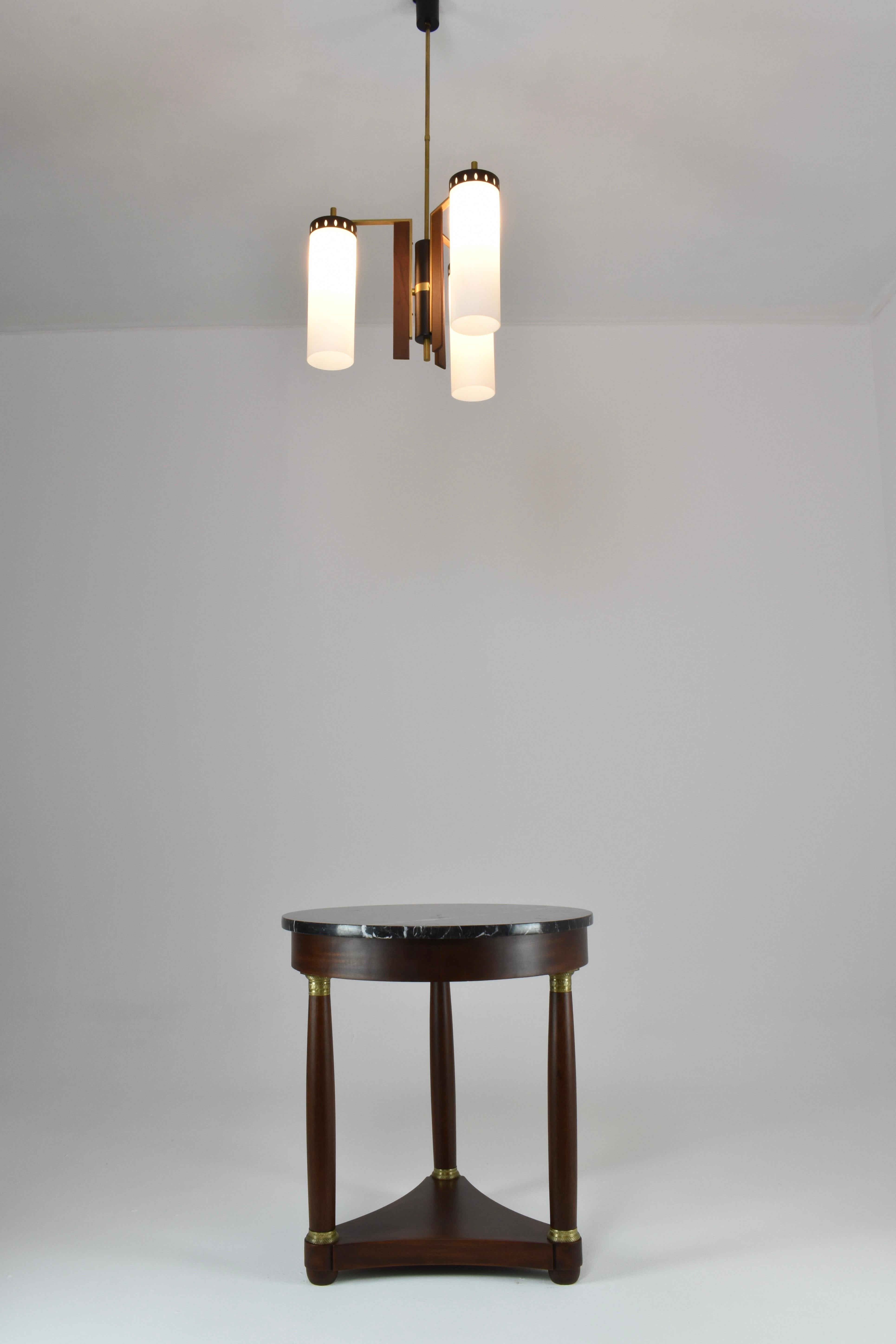 1960's 3 Light Glass and Wood Pendant Attributed to Stilnovo For Sale 4