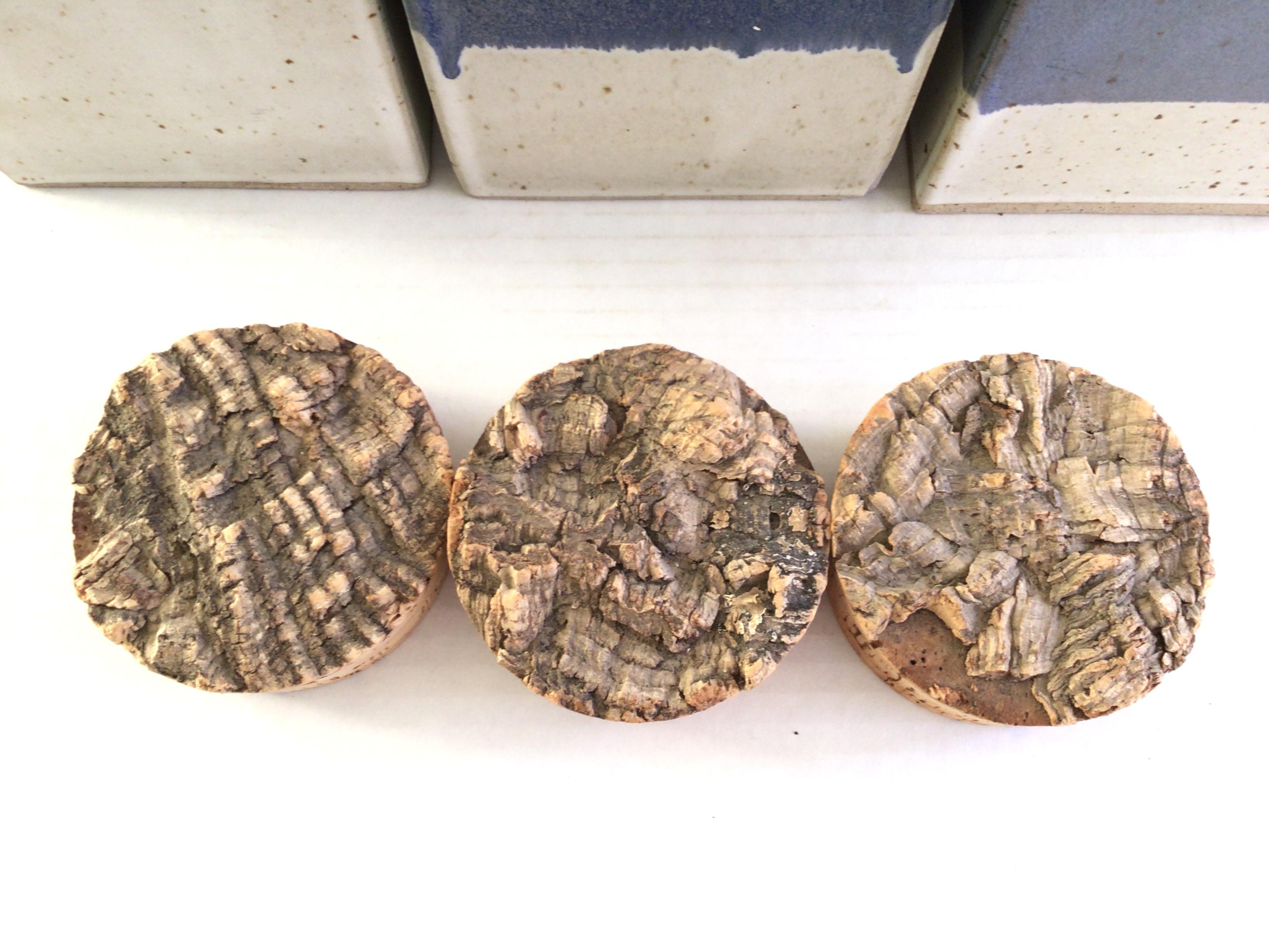 1960s 3 Piece Stoneware Canister Set with Cork Tops (Ensemble de boîtes en grès avec dessus en liège) en vente 2
