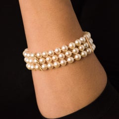 1960s 3 Rows Japanese Cultured Pearl Bracelet