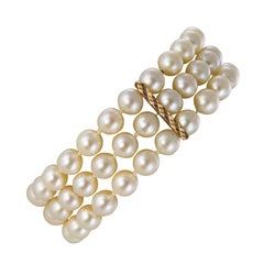 1960s 3 Rows Japanese Cultured Pearl Bracelet