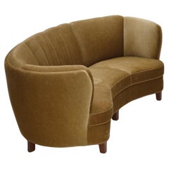 1960s, 3-seater Danish "Banana" sofa, original olive/green furniture velour.