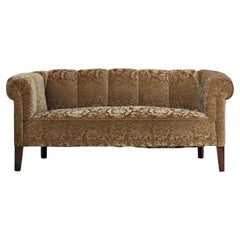 Vintage 1960s, 3-seater Danish sofa, green furniture velour, ash wood legs.