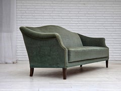 1960s, 3-seater Danish sofa, green furniture velour.