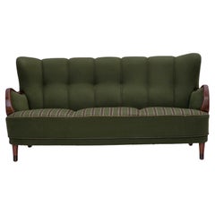 1960s, 3-seater Danish sofa, green furniture wool fabric, beech wood.