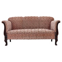 1960s, 3-seater Danish sofa, original salmon pink furniture velour, dark beech.