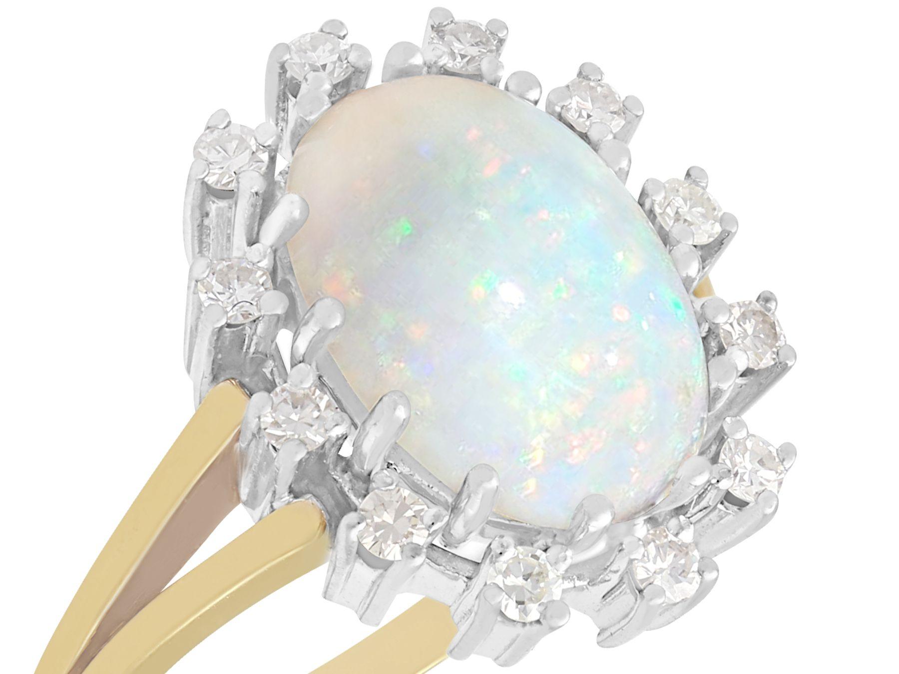 Cabochon 1960s 3.01 Carat Opal and Diamond Yellow Gold Cocktail Ring For Sale