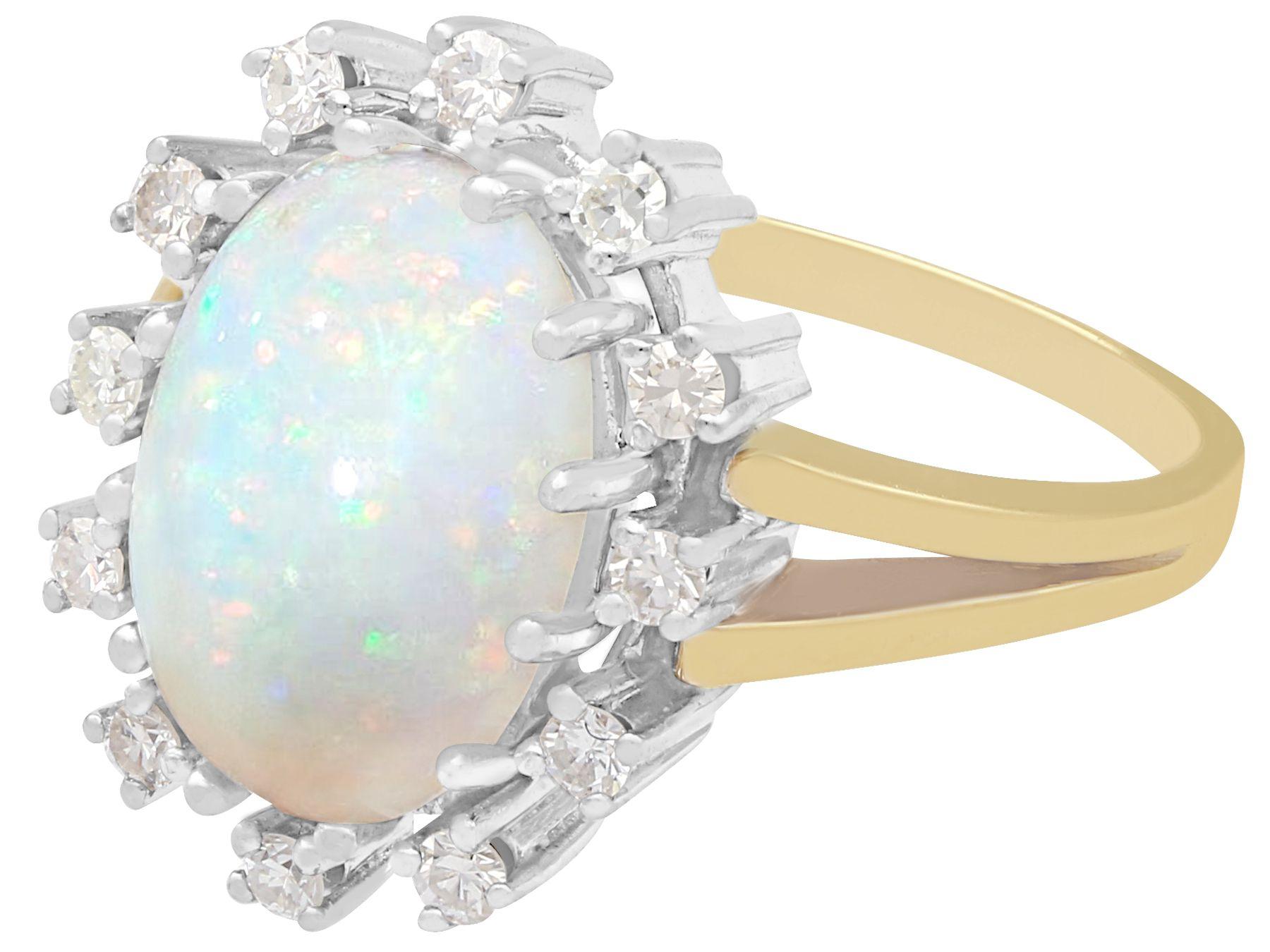 1960s 3.01 Carat Opal and Diamond Yellow Gold Cocktail Ring In Excellent Condition For Sale In Jesmond, Newcastle Upon Tyne