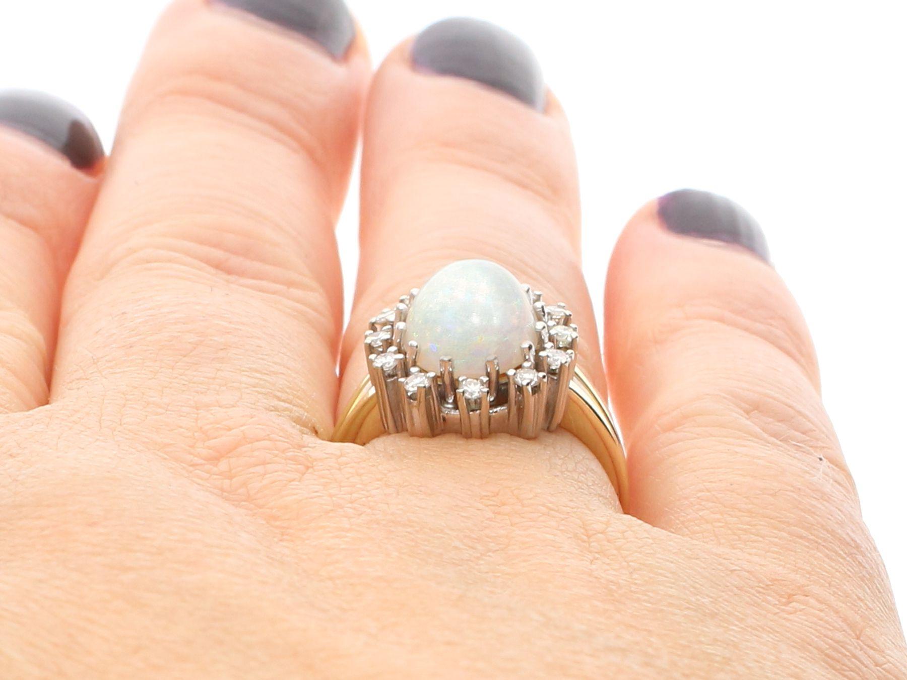 1960s 3.01 Carat Cabochon Cut Opal and Diamond Yellow Gold Cocktail Ring For Sale 4