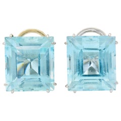 Vintage 1960s 30.10 Carat Aquamarine Platinum Bold Gemstone Earrings