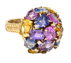 1960's 30.86 CTW Sapphire Diamond 14K Yellow Gold Dome Cluster Vintage Ring