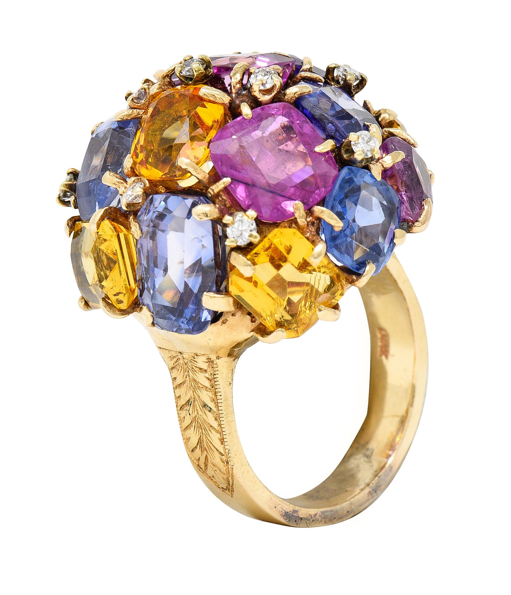 1960er Jahre 30,86 CTW Saphir Diamant 14K Gelbgold Dome Cluster Vintage Ring im Angebot 2