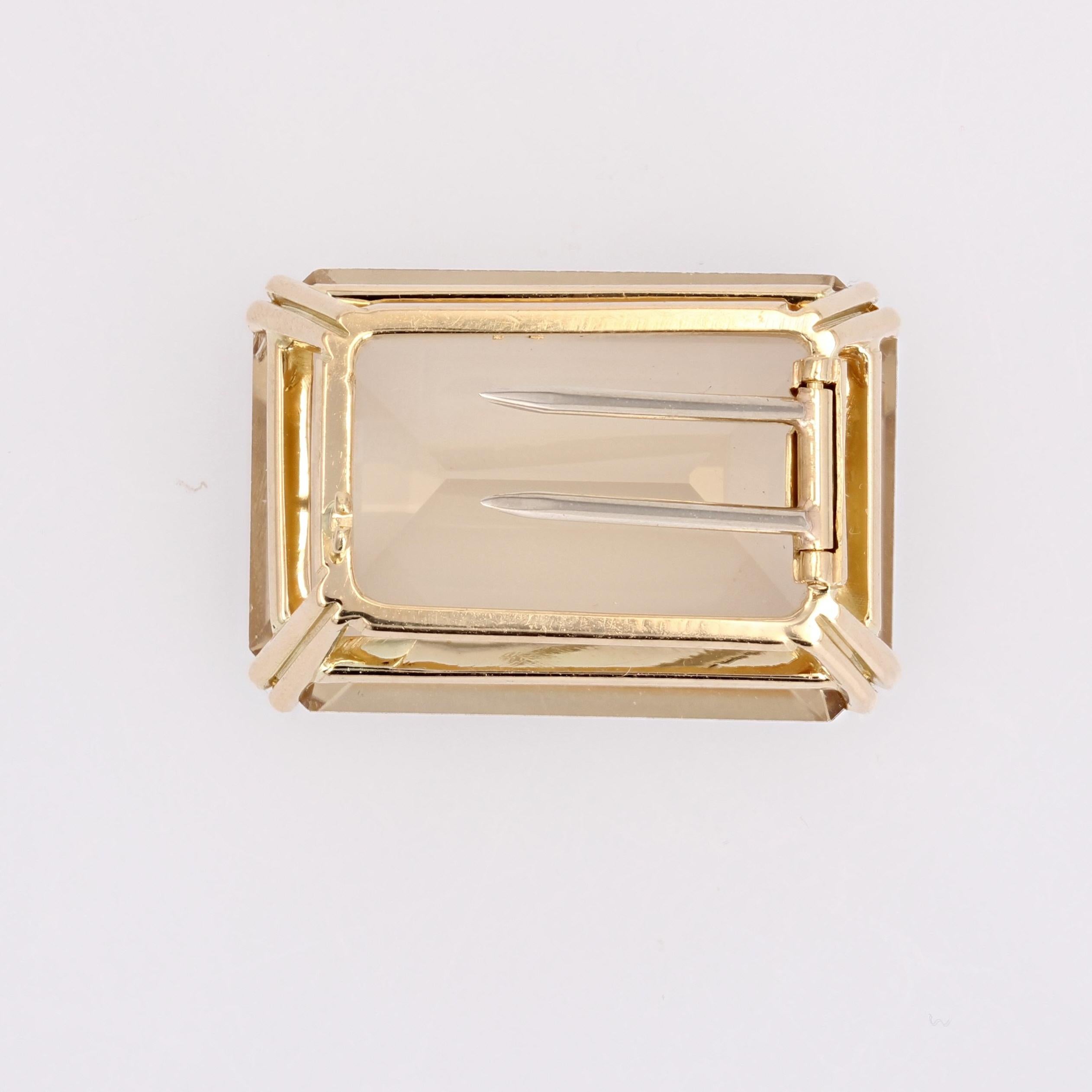 1960s 34 Carats Emerald-Cut Citrine 18 Karat Yellow Gold Brooch Pendant For Sale 12