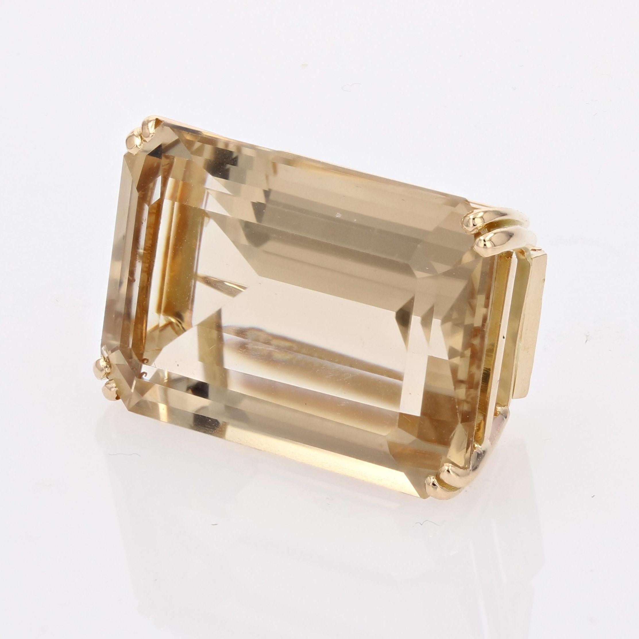 1960s 34 Carats Emerald-Cut Citrine 18 Karat Yellow Gold Brooch Pendant In Excellent Condition For Sale In Poitiers, FR