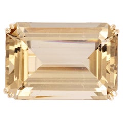 1960s 34 Carats Emerald-Cut Citrine 18 Karat Yellow Gold Brooch Pendant