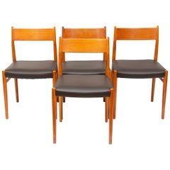 1960s 4 Teak and Leather Arne Vodder Sibast Scandinavian Model 418 Dining Chairs
