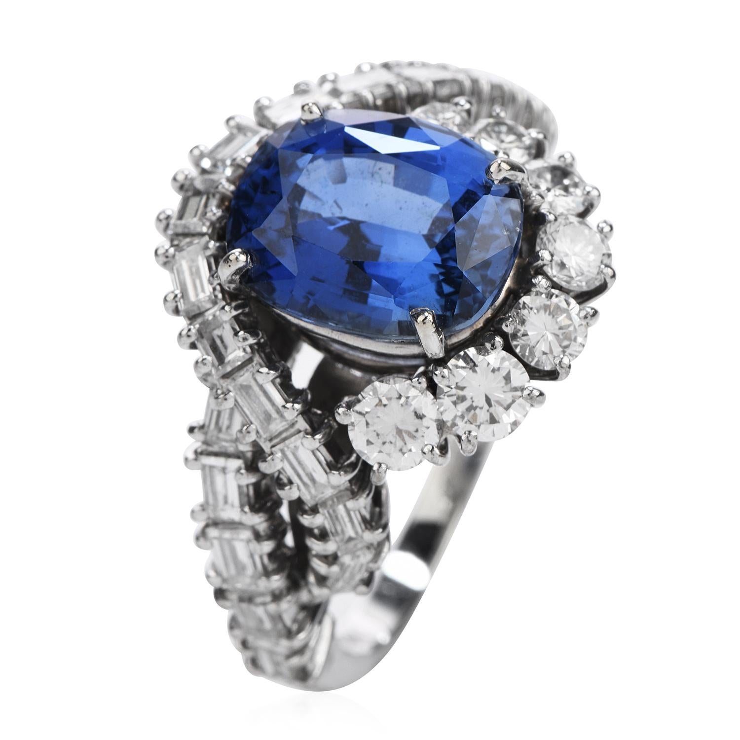 1960s 4.03 Carat Ceylon Sapphire Diamond 18 Karat Gold Bypass Ring In Excellent Condition In Miami, FL