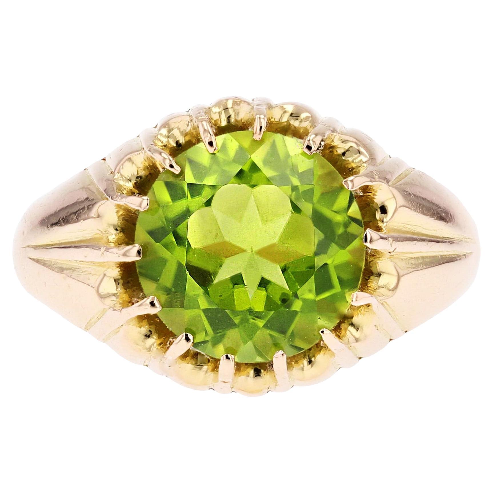 Bague rétro en or jaune 18 carats avec péridot de 4,20 carats, années 1960