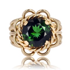 1960s 4.34 Carats Green Tourmaline 18 Karat Yellow Gold Retro Ring