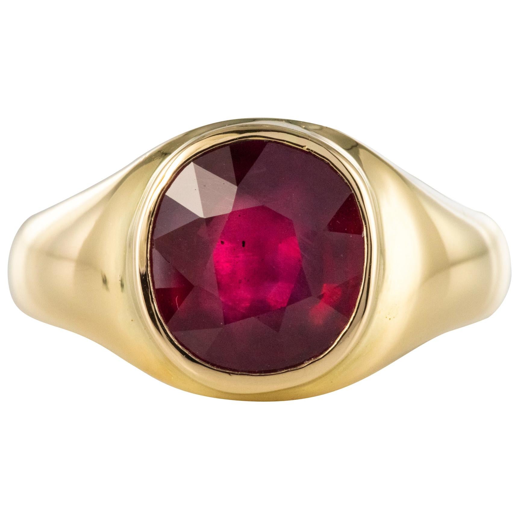 1960s 5.05 Carat Ruby 18 Karat Yellow Gold Bangle Ring
