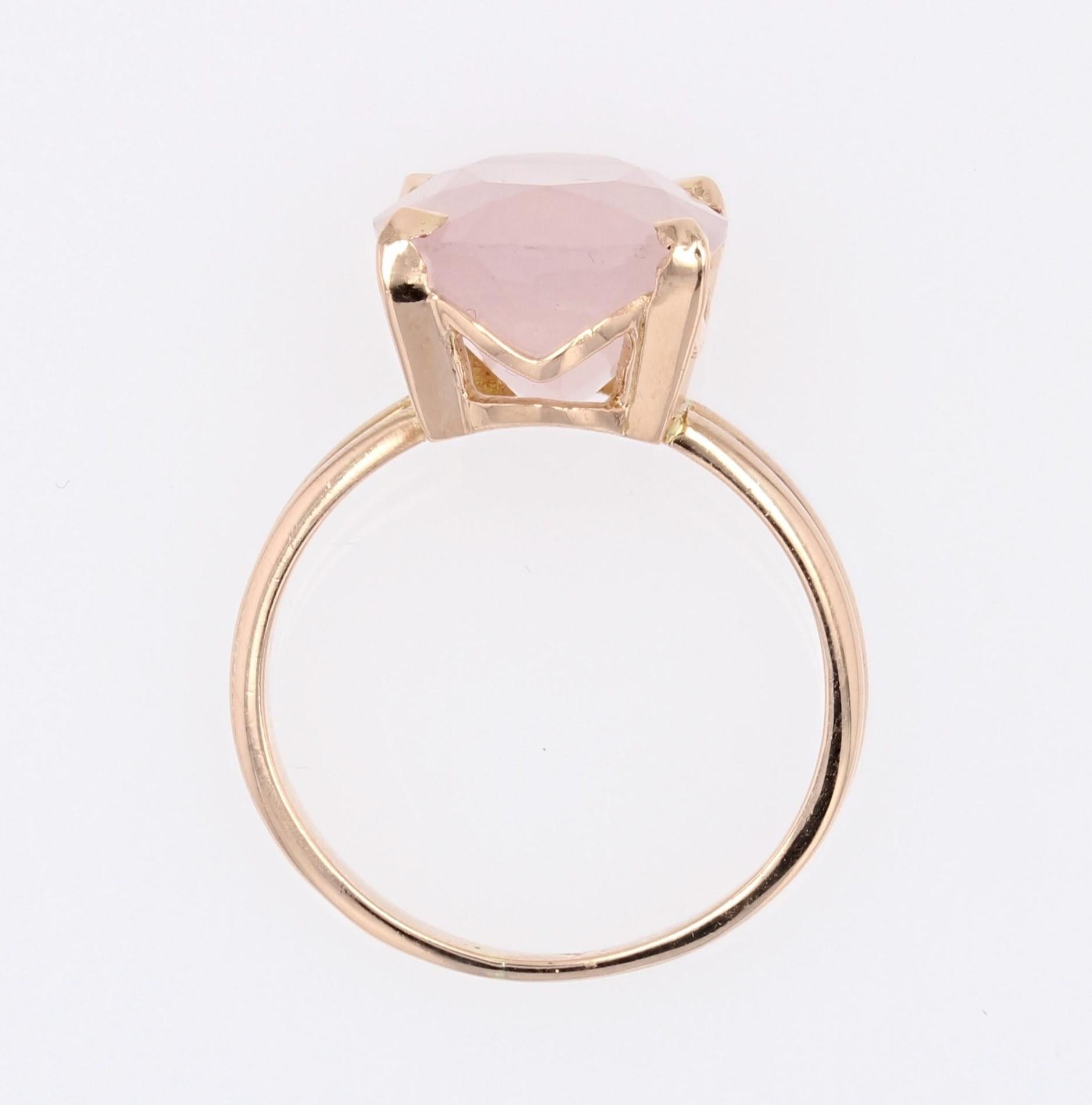 1960s 5.40 Carats Pink Quartz 18 Karat Rose Gold Ring For Sale 7