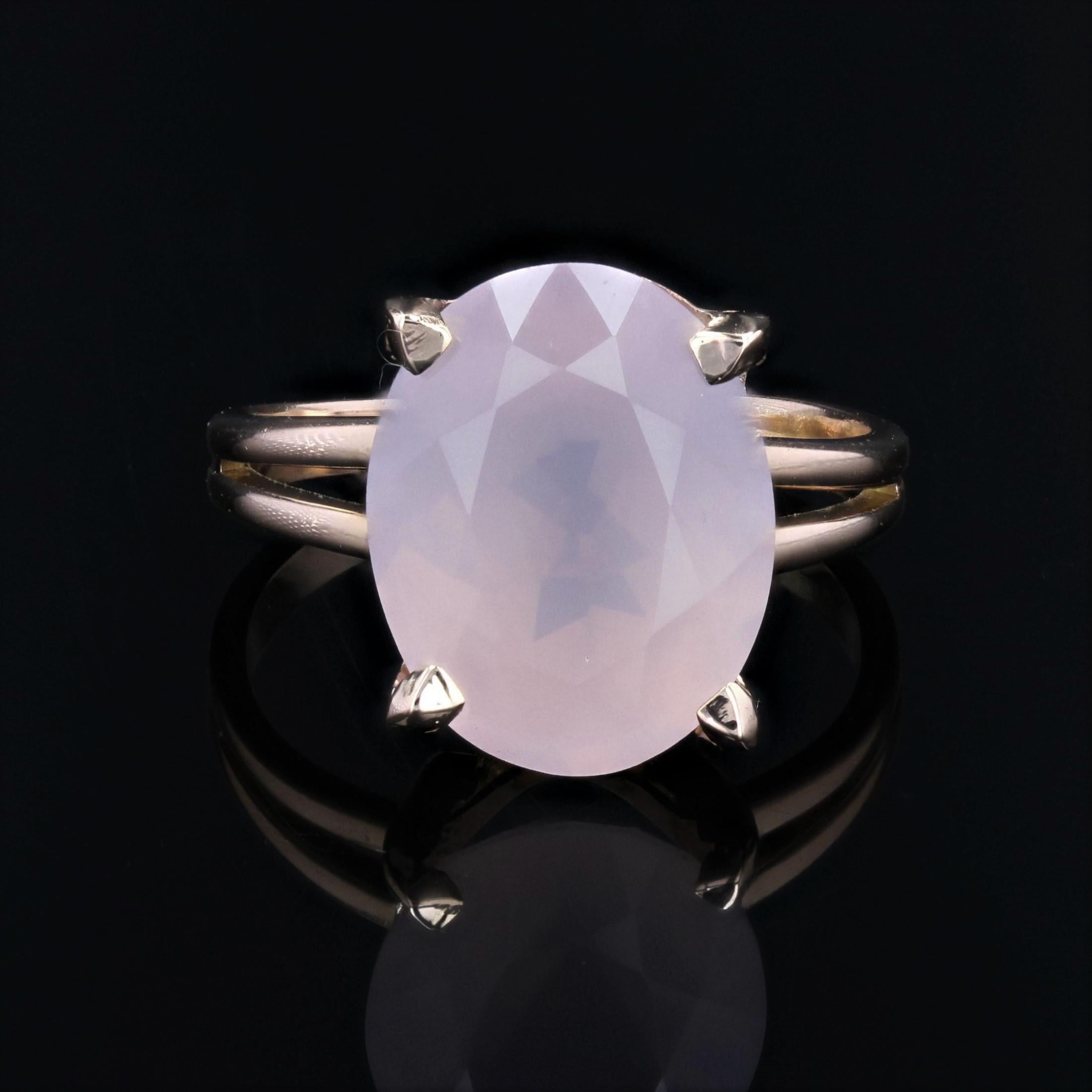 1960s 5.40 Carats Pink Quartz 18 Karat Rose Gold Ring In Good Condition For Sale In Poitiers, FR