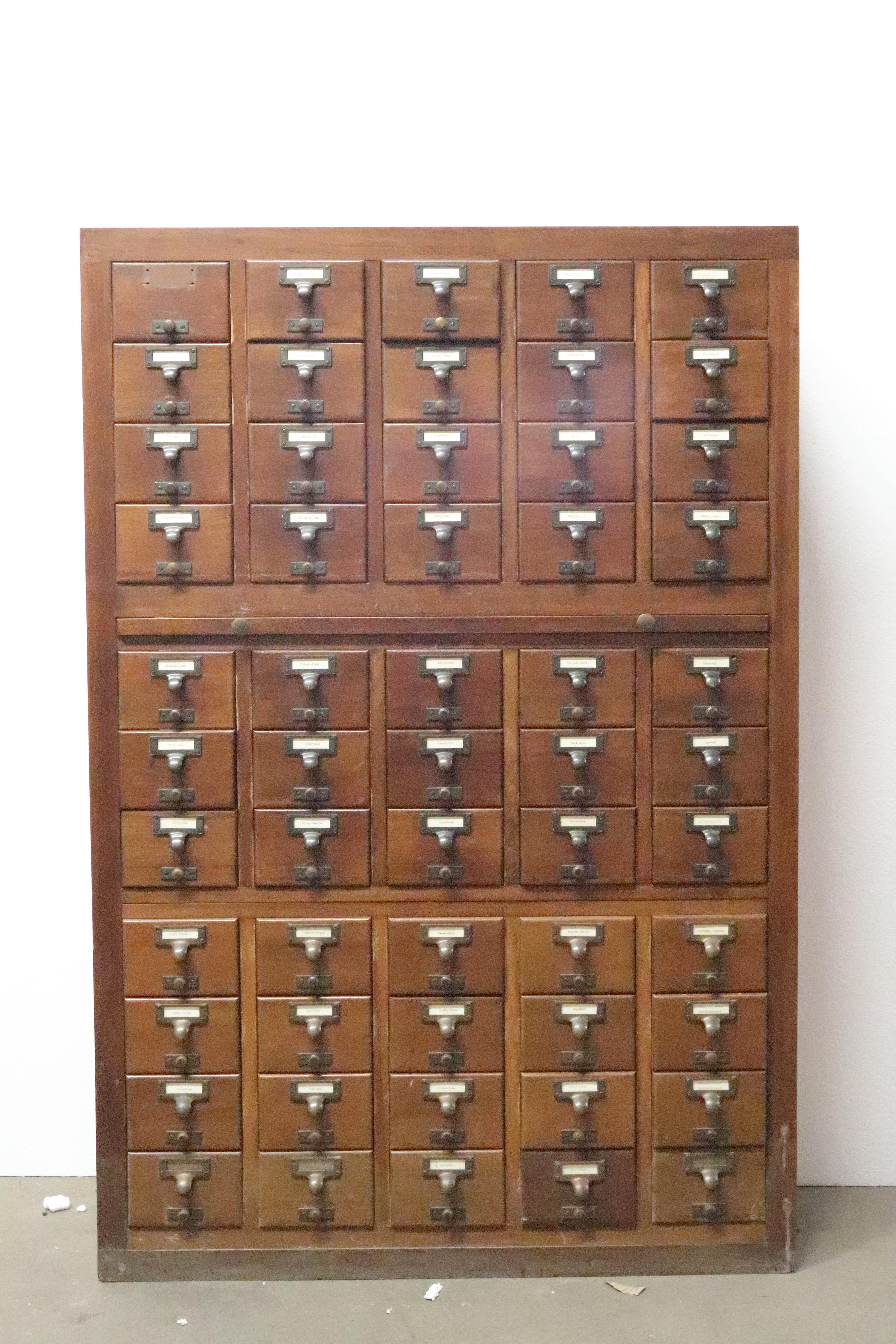 1960s 55-Drawer Dark Mahogany Stain Library Card Catalog Cabinet 3