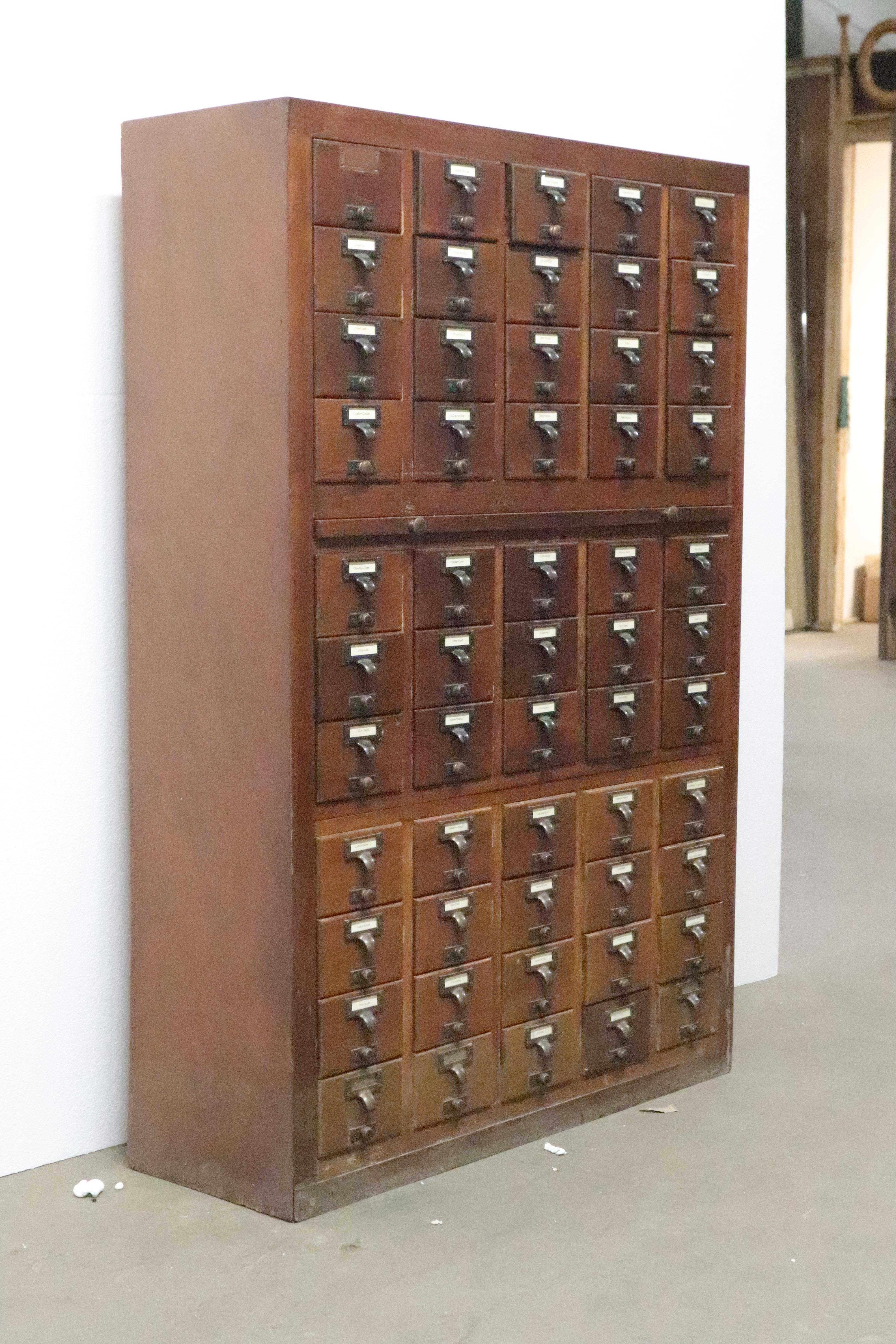 1960s 55-Drawer Dark Mahogany Stain Library Card Catalog Cabinet 4