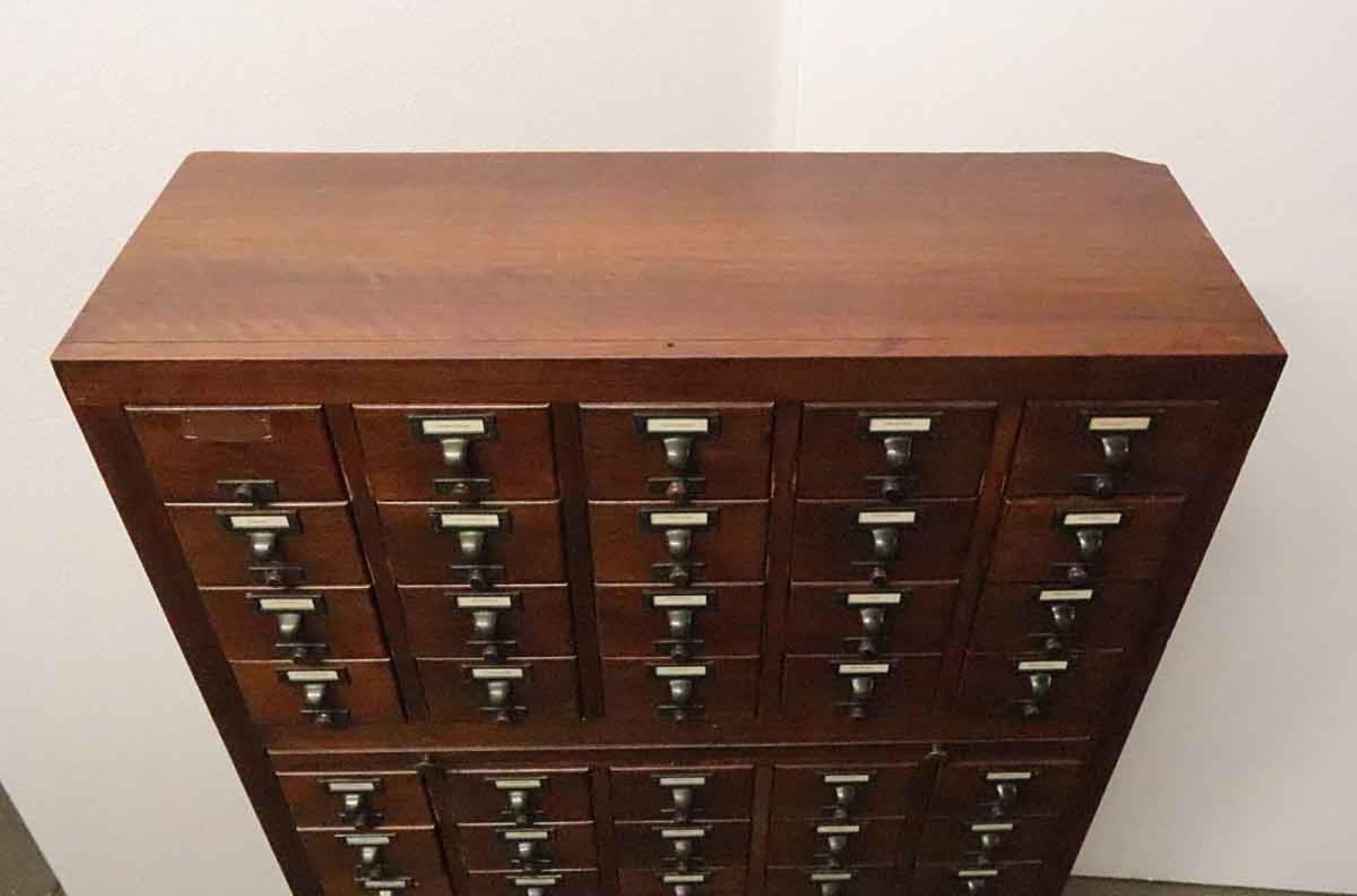 1960s 55-Drawer Dark Mahogany Stain Library Card Catalog Cabinet In Good Condition In New York, NY