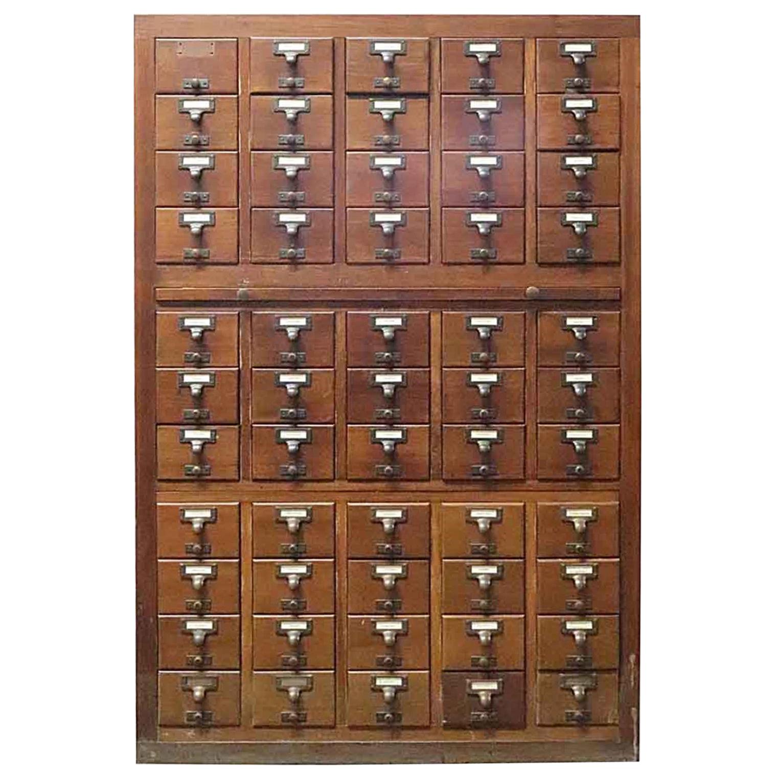 1960s 55-Drawer Dark Mahogany Stain Library Card Catalog Cabinet
