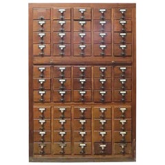 Vintage 1960s 55-Drawer Dark Mahogany Stain Library Card Catalog Cabinet