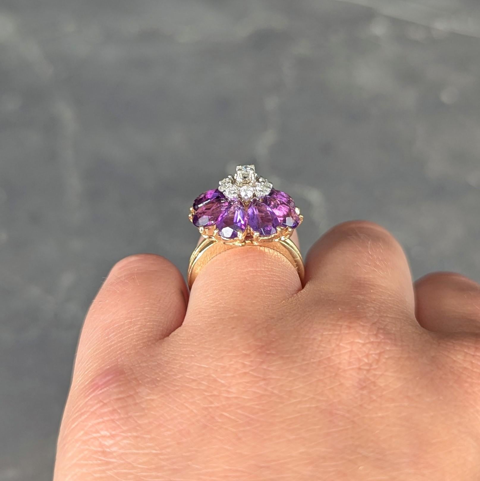 Anello da cocktail vintage con ametista e diamante in oro 14K del 1960 (5,92 CTW) in vendita 4