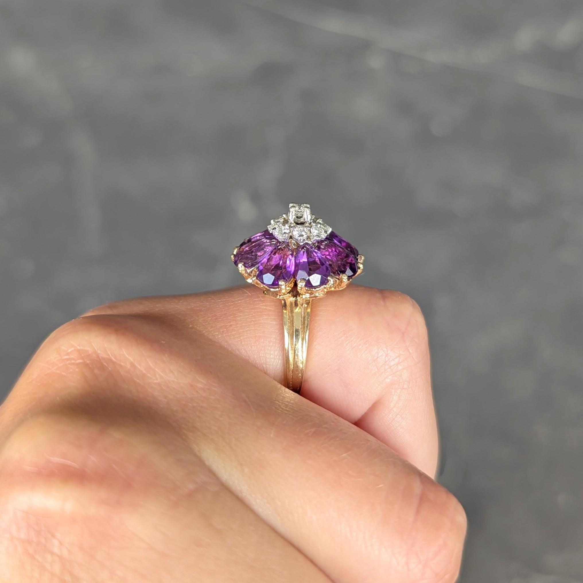 Anello da cocktail vintage con ametista e diamante in oro 14K del 1960 (5,92 CTW) in vendita 5