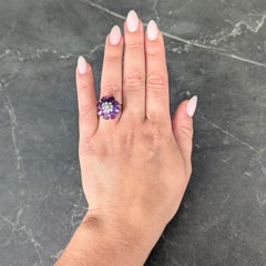 1960's 5.92 CTW Amethyst Diamond 14K Gold Vintage Cluster Cocktail Ring